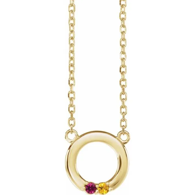 Mother's Family Petite Stone 9mm Circle Birthstone 18" Necklace