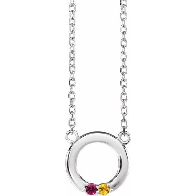 Mother's Family Petite Stone 9mm Circle Birthstone 18" Necklace