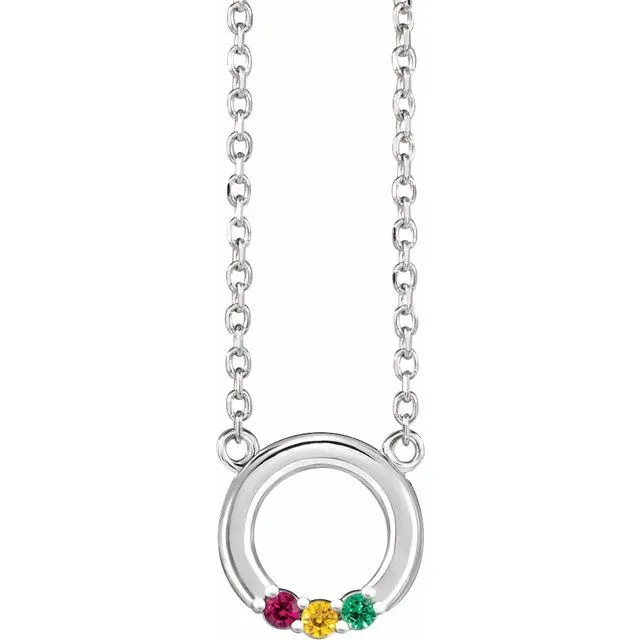 Mother's Family Petite Stone 9mm Circle Birthstone 18" Necklace