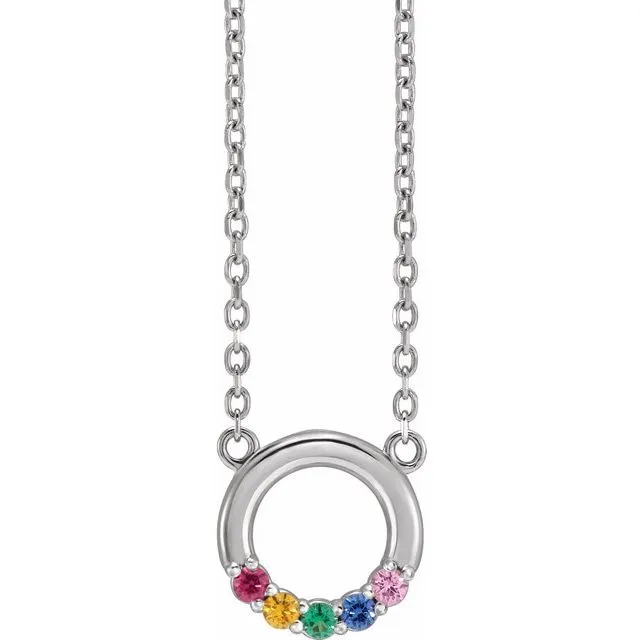 Mother's Family Petite Stone 9mm Circle Birthstone 18" Necklace