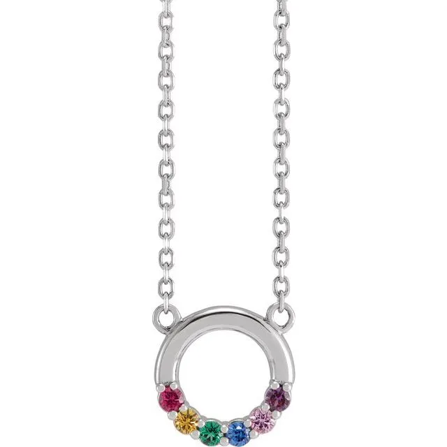 Mother's Family Petite Stone 9mm Circle Birthstone 18" Necklace