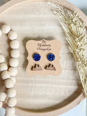 Mountains   Blue Druzy Studs