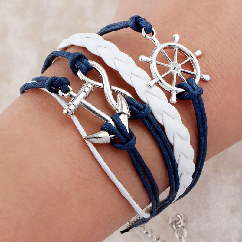 multilayer Charm bracelet anchor bracelet men paracord bracelets love pulsera hombre leather bracelet bijoux homme