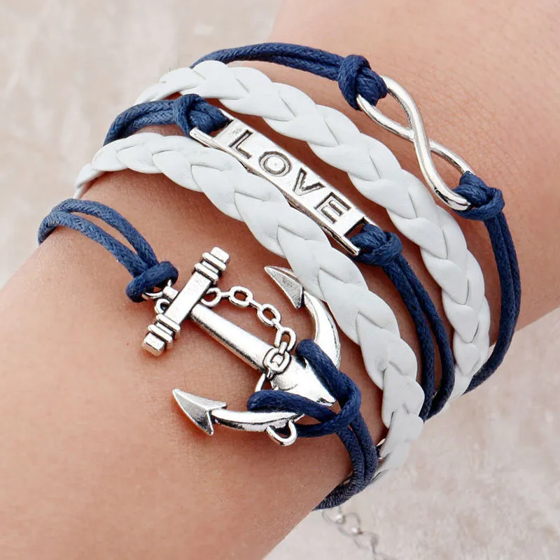 multilayer Charm bracelet anchor bracelet men paracord bracelets love pulsera hombre leather bracelet bijoux homme