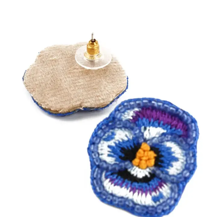 My Doris Blue Pansy Beaded Stud Earrings