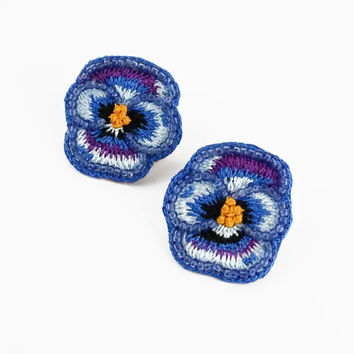 My Doris Blue Pansy Beaded Stud Earrings