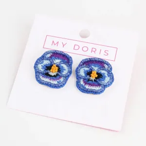 My Doris Blue Pansy Beaded Stud Earrings