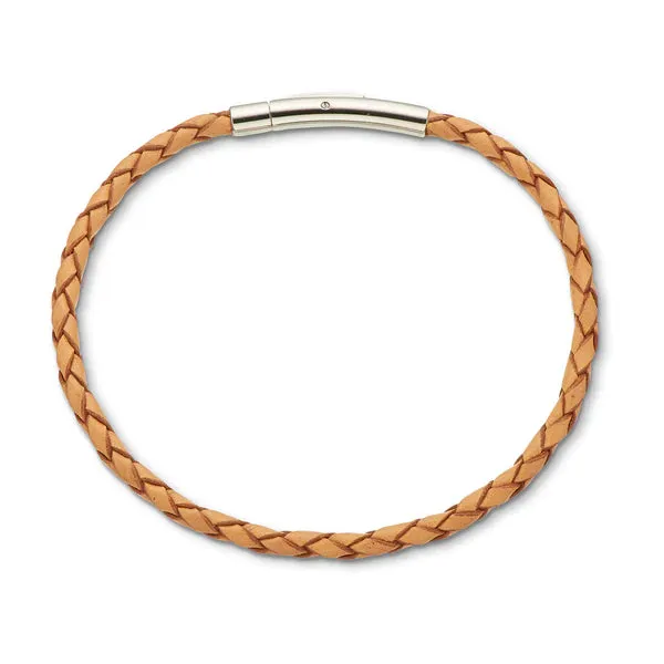 NATURAL FINE LEATHER PLAITED BRACELET 19CM