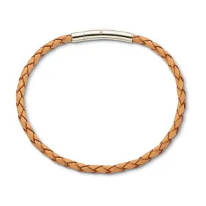 NATURAL FINE LEATHER PLAITED BRACELET 19CM