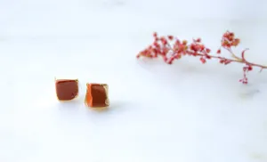 Natural Sandstone Brass Plated Stud Earrings