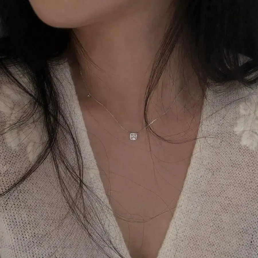 New Fashion Luxury 925 Sterling Silver Zircon Necklace Shining Square Necklace - Fashion Aesthetic Jewelry for women