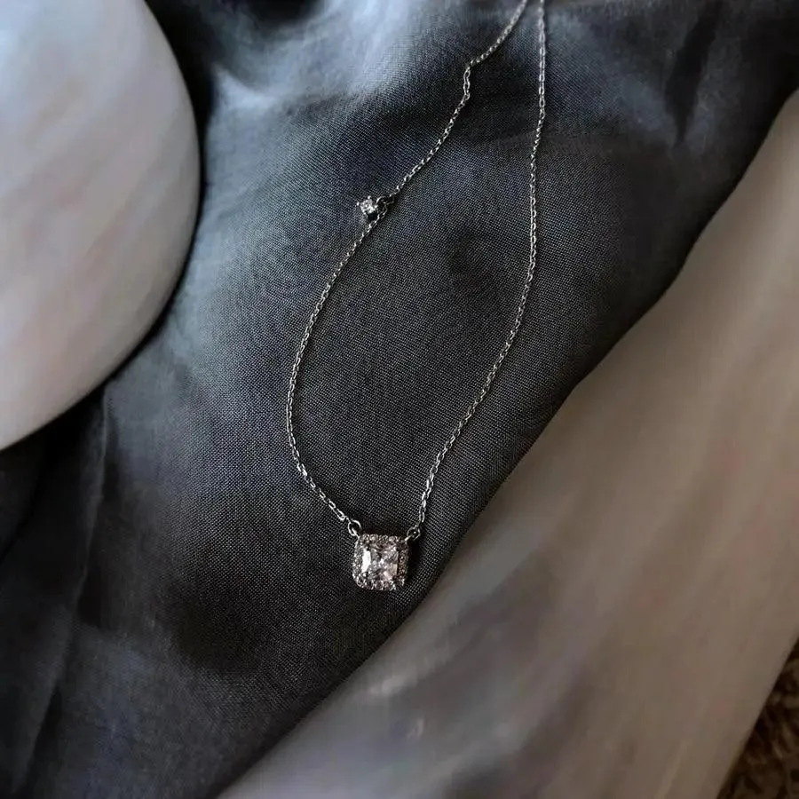 New Fashion Luxury 925 Sterling Silver Zircon Necklace Shining Square Necklace - Fashion Aesthetic Jewelry for women
