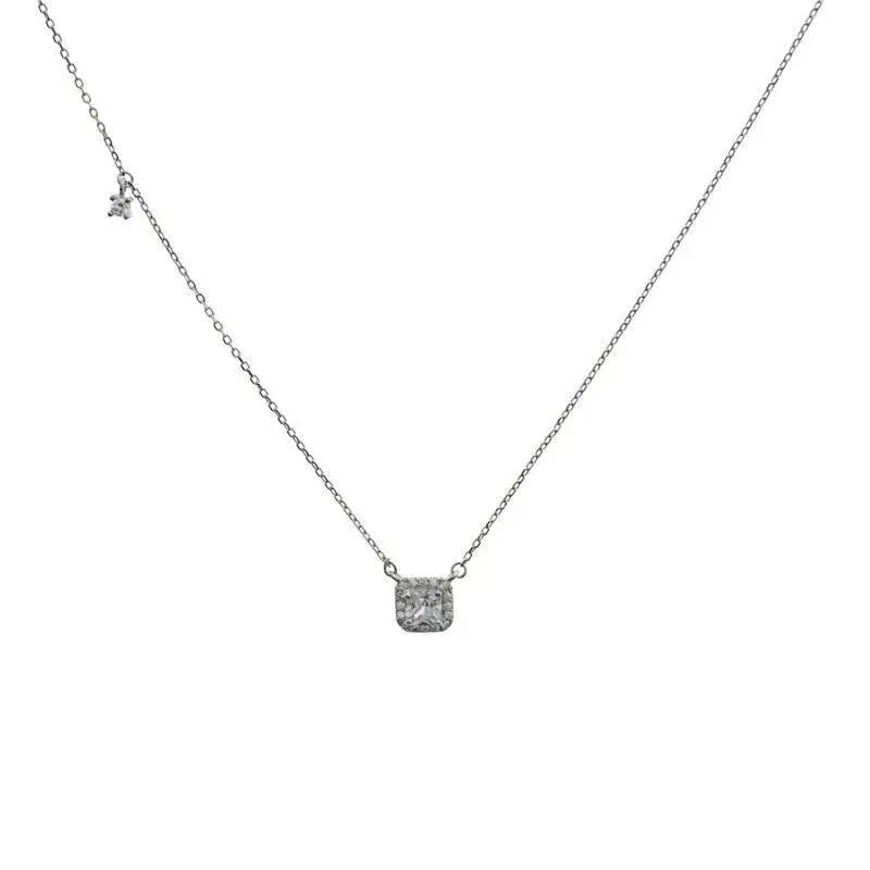 New Fashion Luxury 925 Sterling Silver Zircon Necklace Shining Square Necklace - Fashion Aesthetic Jewelry for women