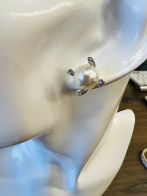 New Faux Pearl Stud Earrings, silver tone