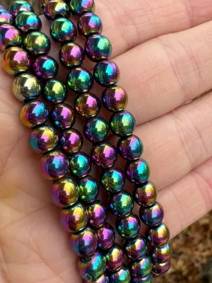 NEW! Rainbow Hematite Bead Bracelet | 6mm | Gemstone | Womens
