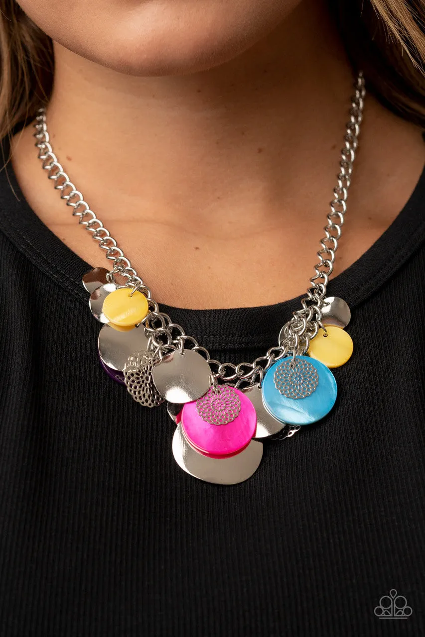 Oceanic Opera - Multi - Silver and Seashell Disc Paparazzi Short Necklace