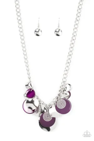 Oceanic Opera - Purple - Silver and Seashell Disc Paparazzi Short Necklace