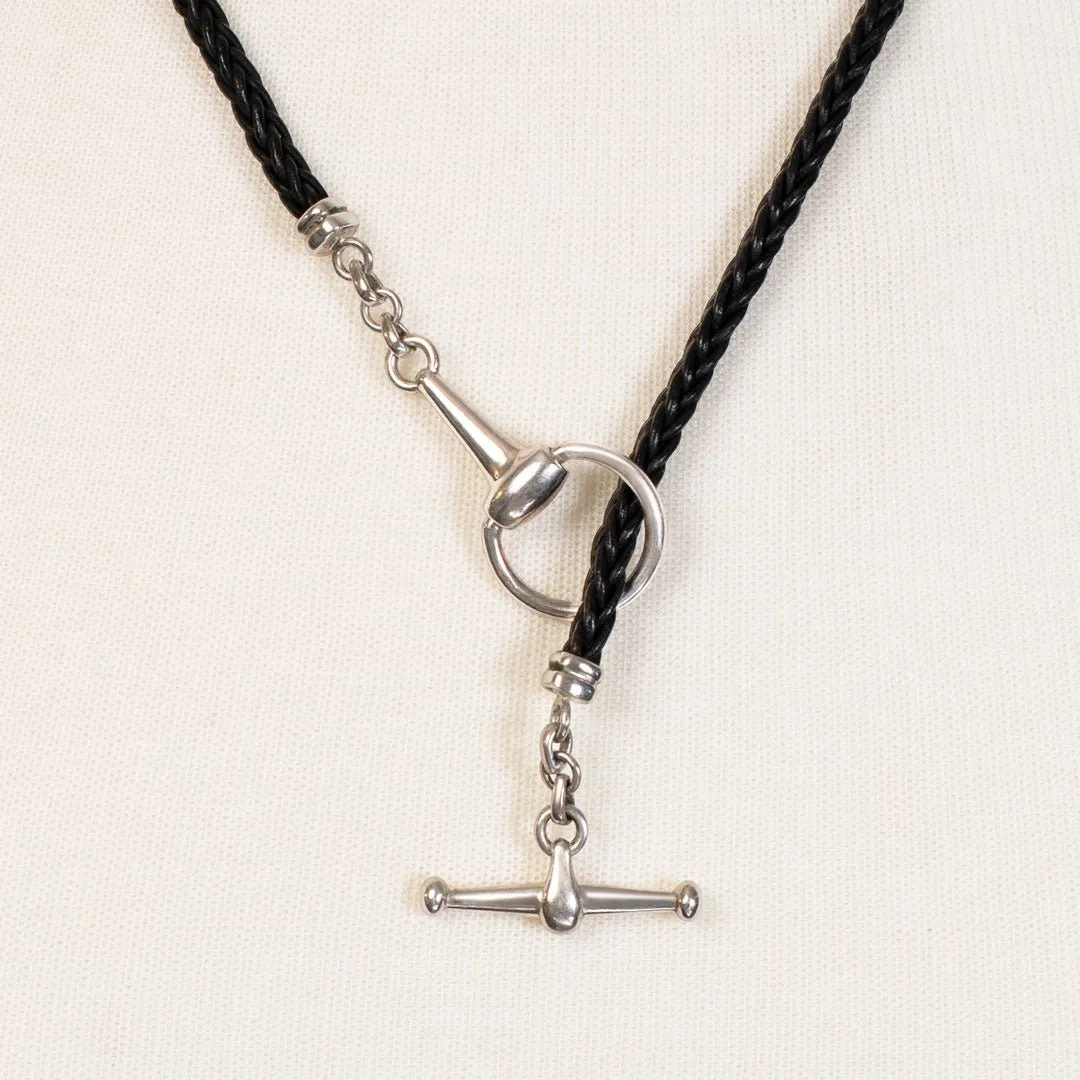 Odeza - Sterling Silver on Brass Leather Horse Bit Toggle Necklace