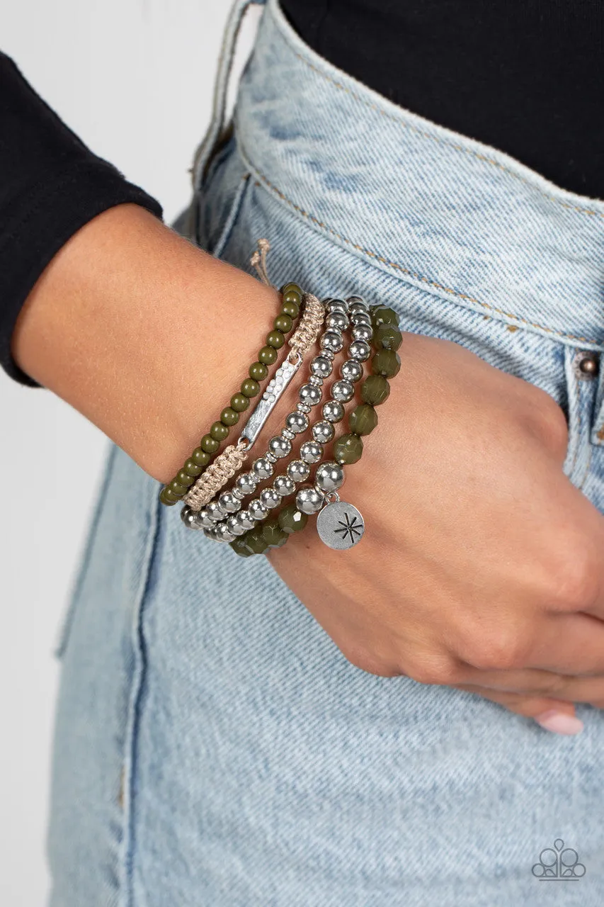Offshore Outing - Green - Beaded Paparazzi Stretchy and Pull Cord Bracelet