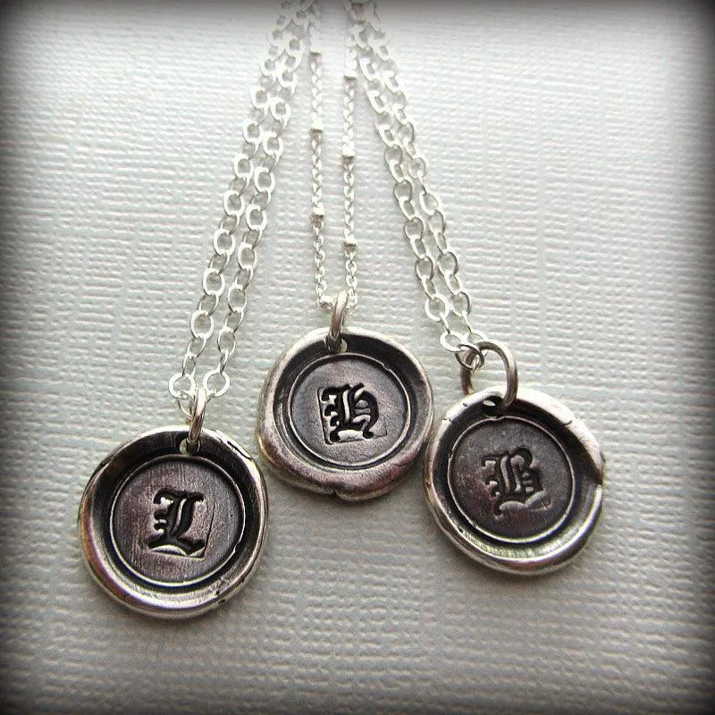 Old English Vintage Wax Seal Initial Charm Necklace
