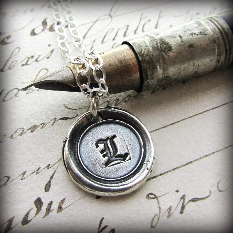 Old English Vintage Wax Seal Initial Charm Necklace