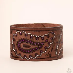 Paisley Pioneer - Purple - Brown Leather Paparazzi Urban Wrap Bracelet