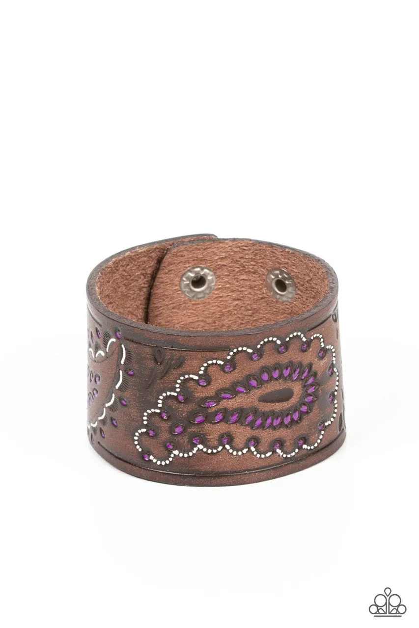 Paisley Pioneer - Purple - Brown Leather Paparazzi Urban Wrap Bracelet