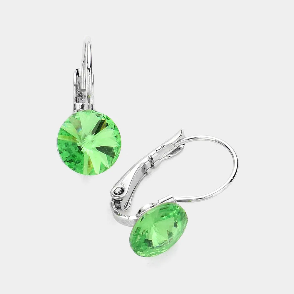 Peridot Round Crystal Lever Back Pageant Earrings | Interview Earrings |  376377