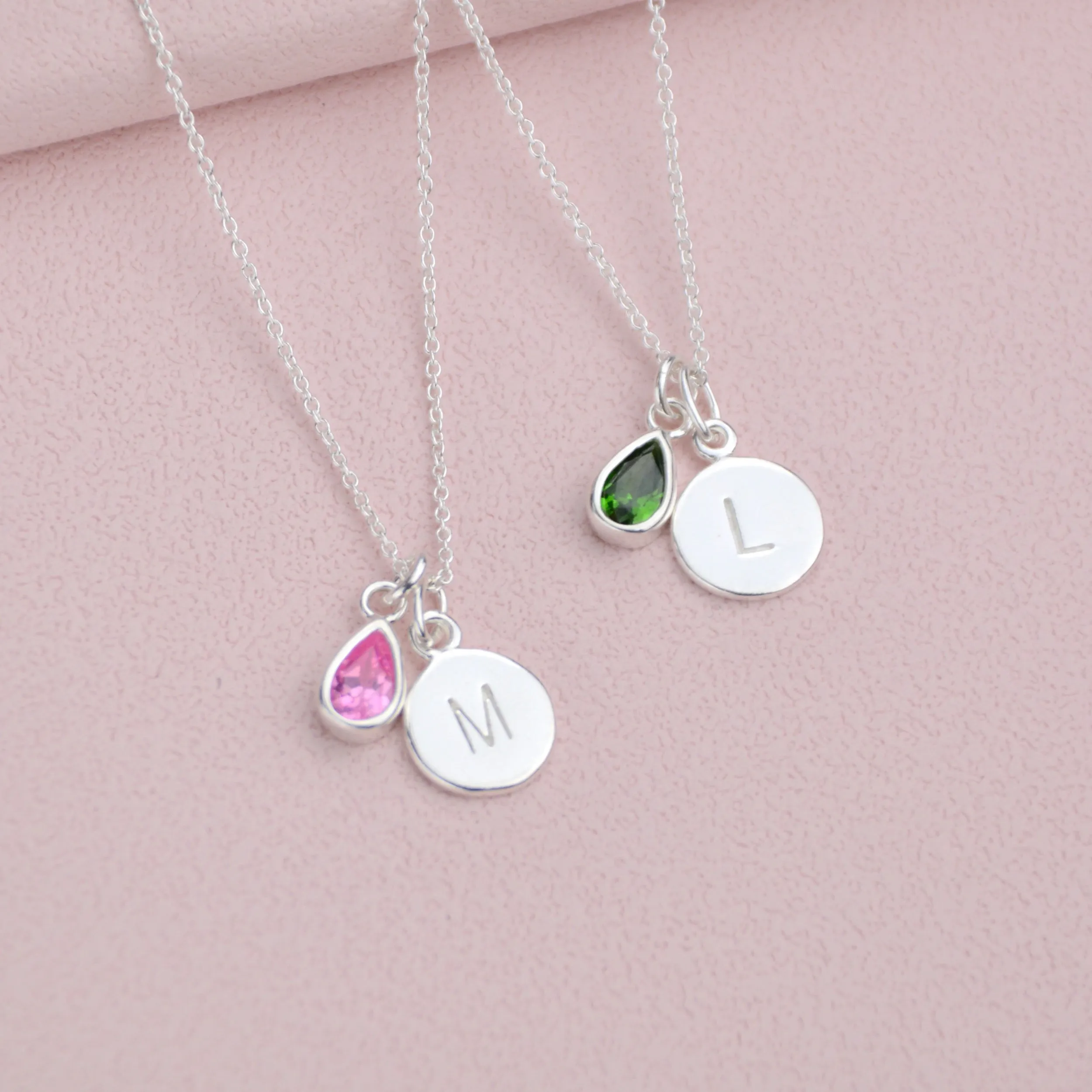 Personalised Silver Initial Teardrop Birthstone Necklace
