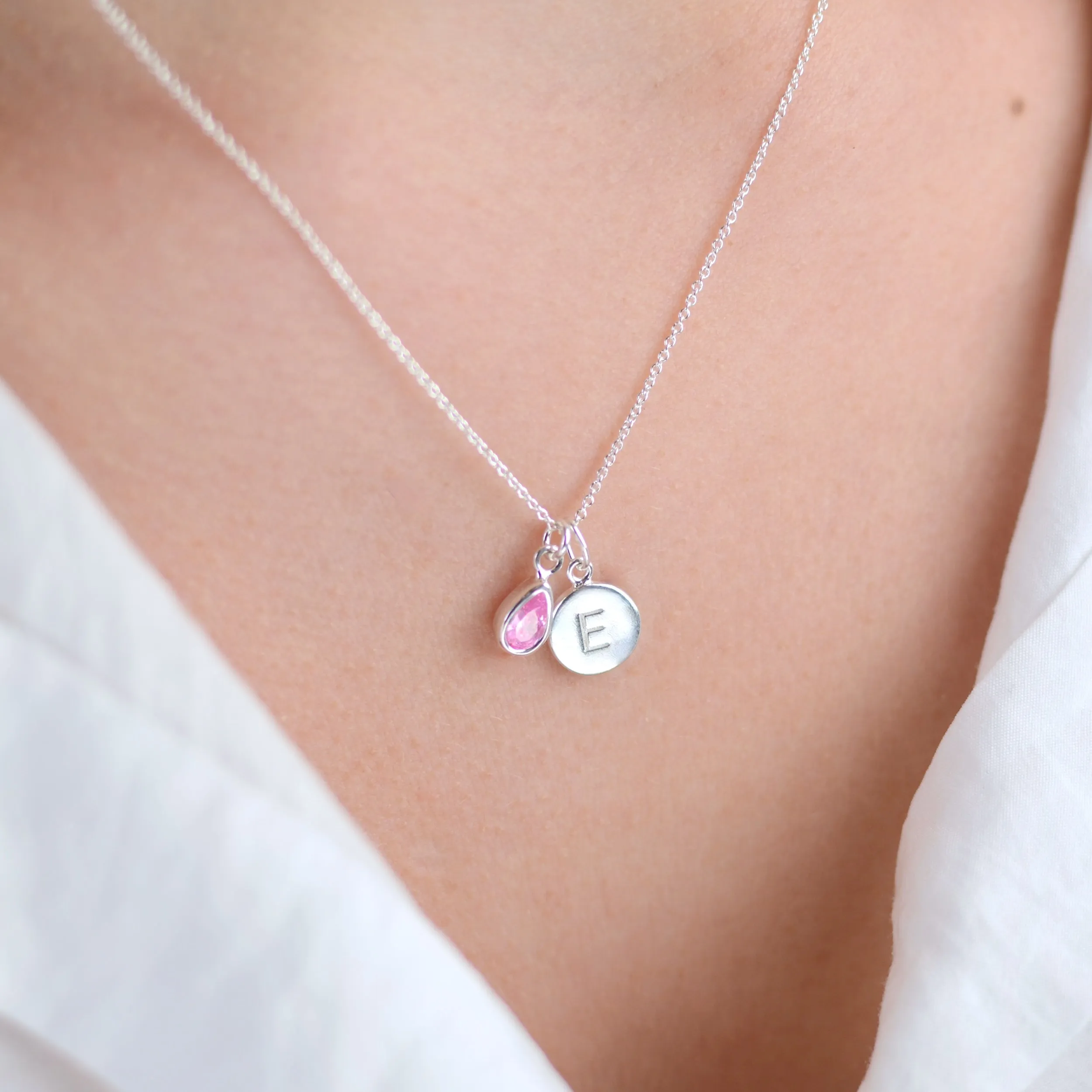 Personalised Silver Initial Teardrop Birthstone Necklace