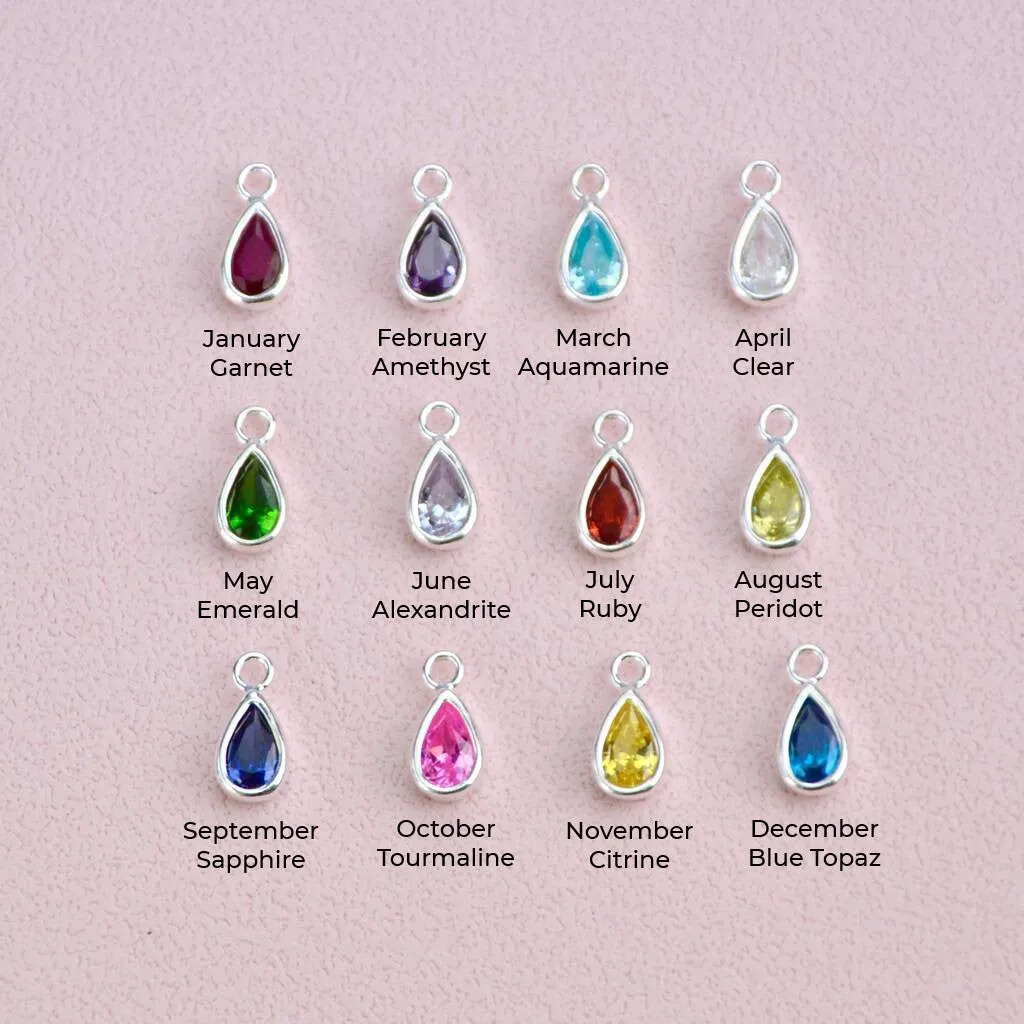 Personalised Silver Initial Teardrop Birthstone Necklace