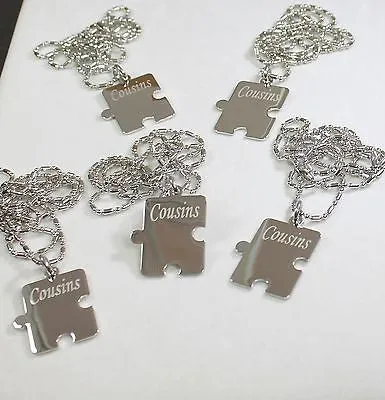 PERSONALIZED PUZZLE PIECES PENDANTS NECKLACE SIX, FAMILY COUSINS, FRIENDS