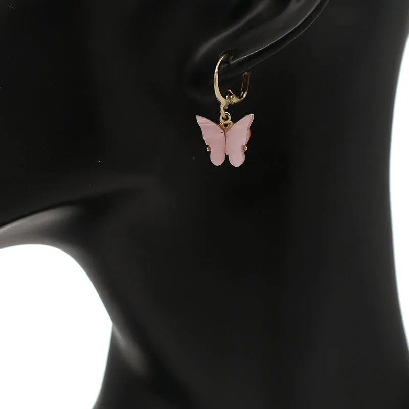 Pink Butterfly Leverback Mini Earrings
