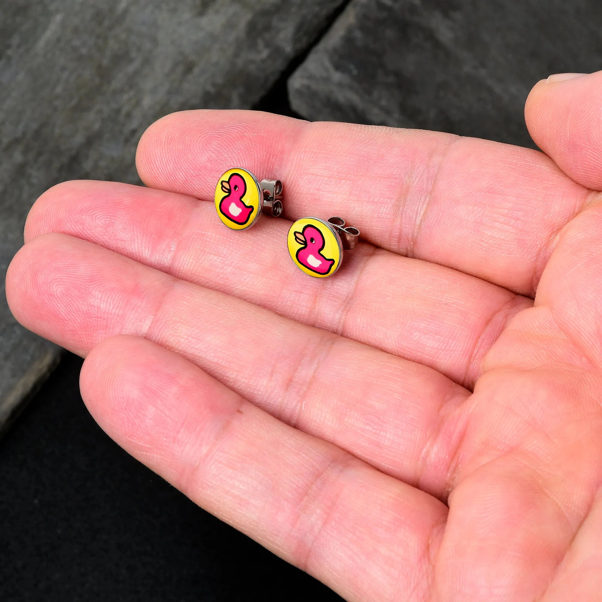 Pink Ducky Stud Earrings