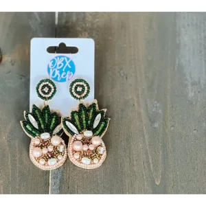Pink Pineapple Seed Bead Dangle Earrings S