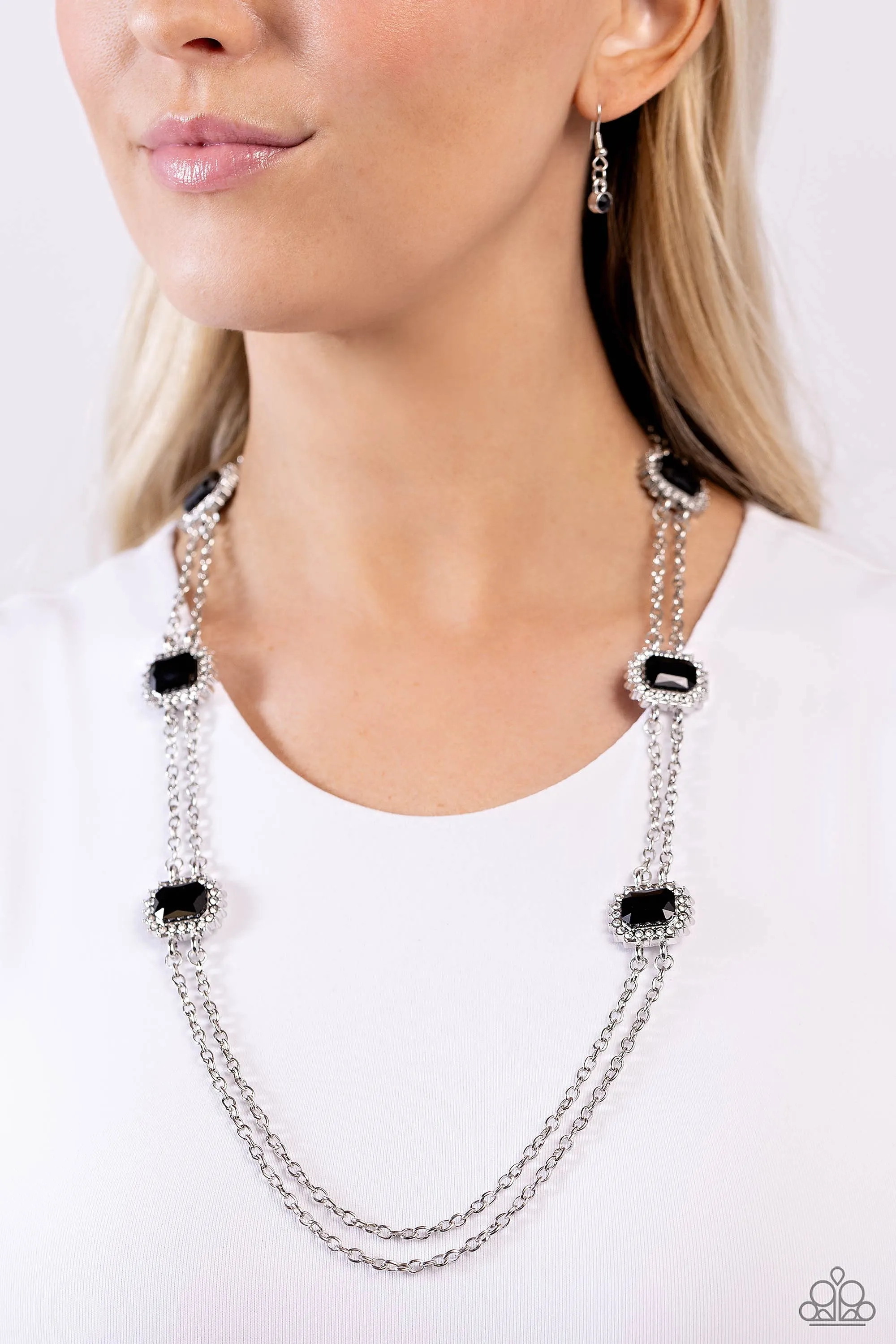Pocketful of Sunshine - Black - Emerald Cut Gem Paparazzi Short Necklace