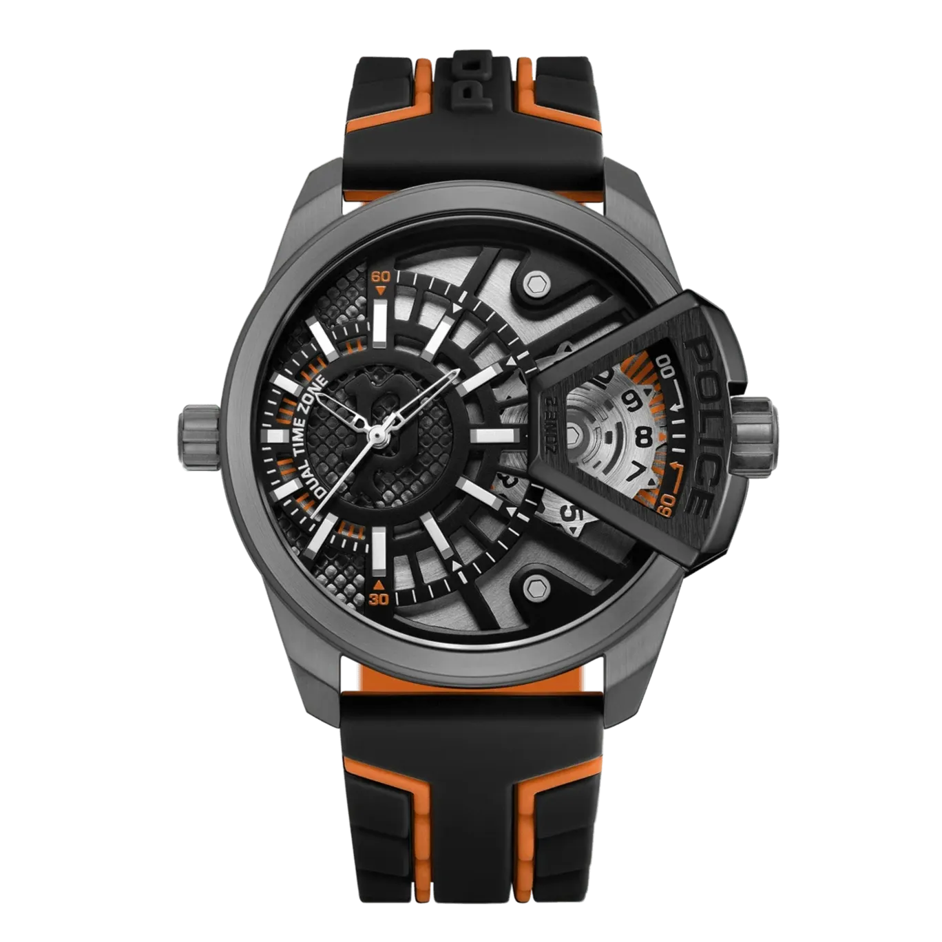 Police Underlined Gents Grey Dial Black Silicone Strap Watch
