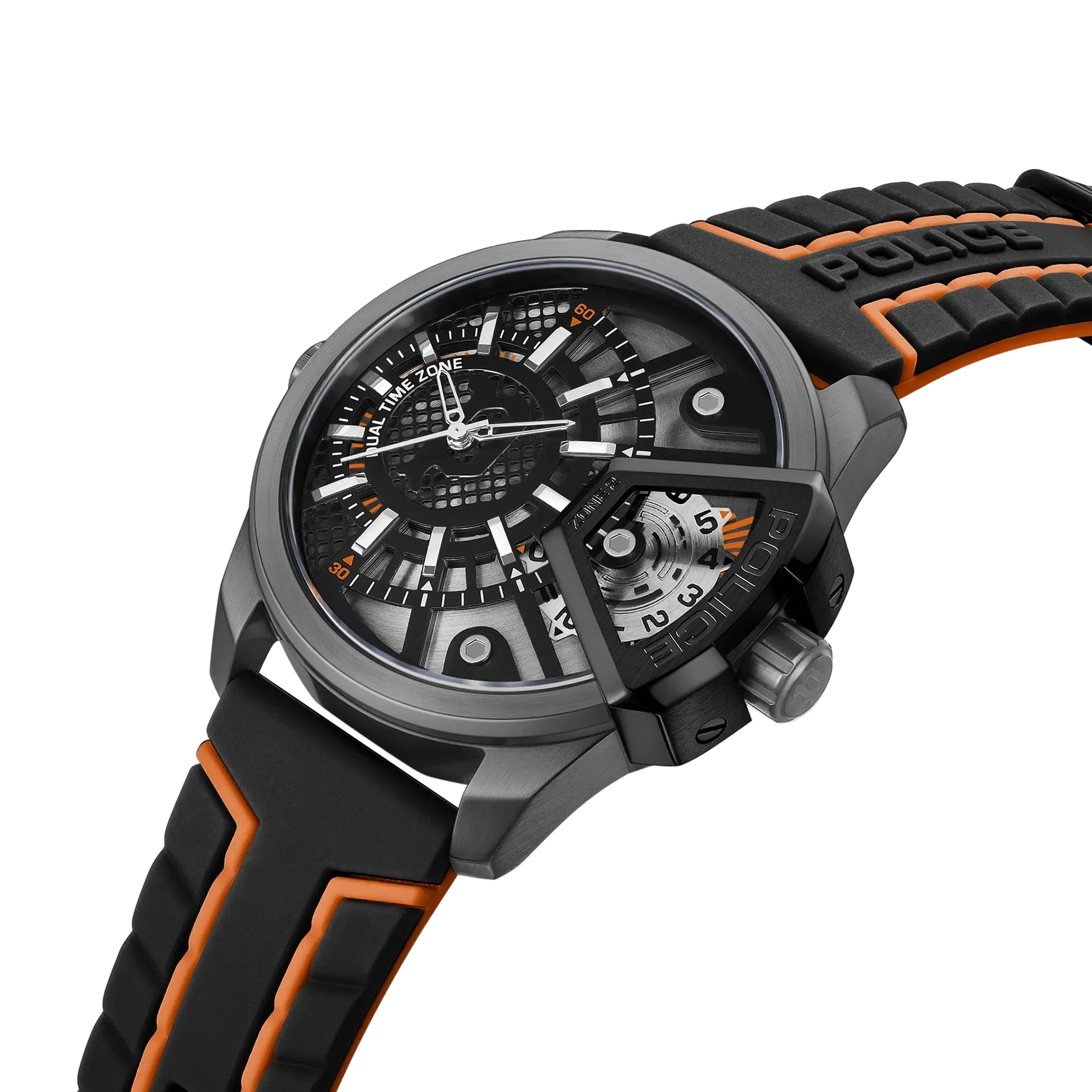 Police Underlined Gents Grey Dial Black Silicone Strap Watch