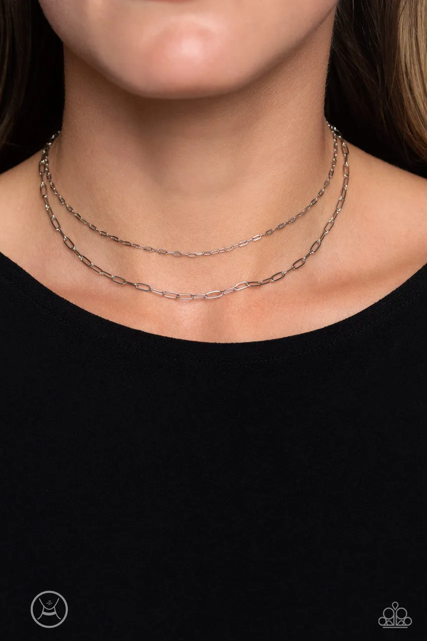 Polished Paperclips - Silver - Tiered Dainty Paparazzi Choker Necklace