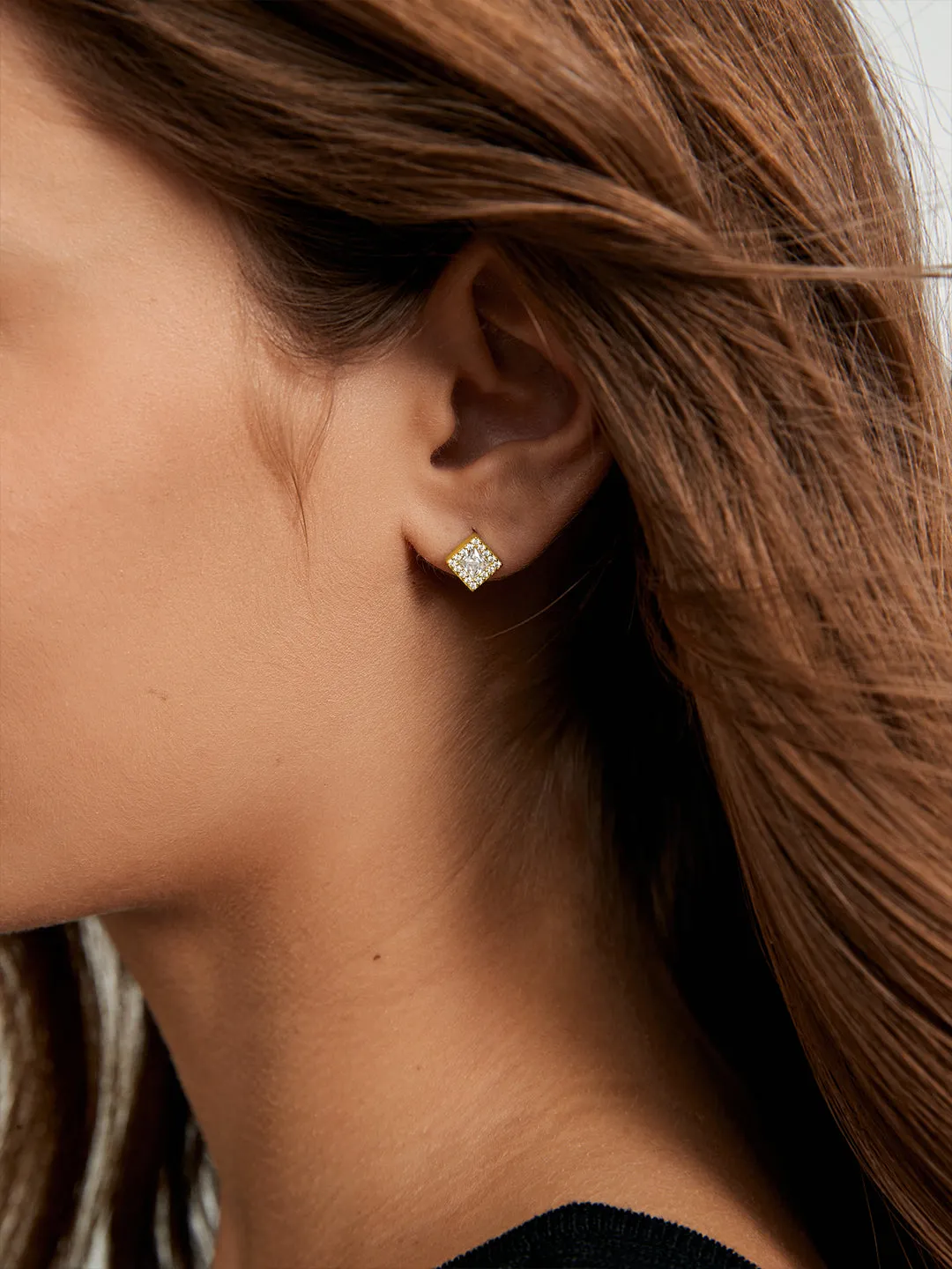 Princess-Cut Crystal Studs