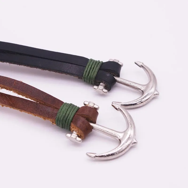 PU Leather Men Bracelet Jewelry Man Anchor Bracelet Wristband Wrap Charm Bracelet For Male Accessories Hand Cuff