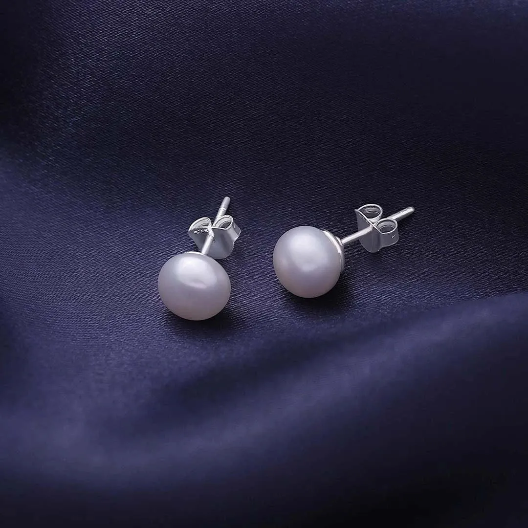 Pure Silver Earrings - Simplistic Daily Wear Pearl Stud
