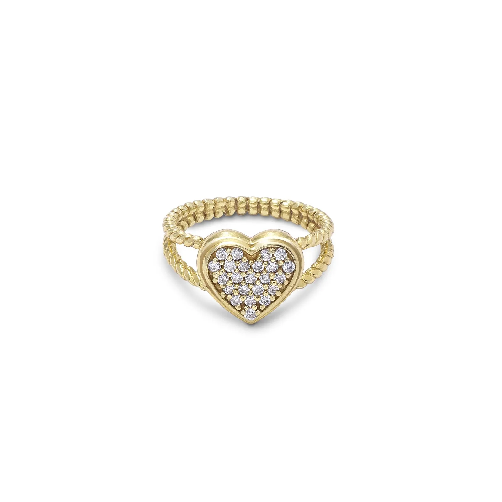 Pure Silver Ring - Heart Swirled in CZ stones