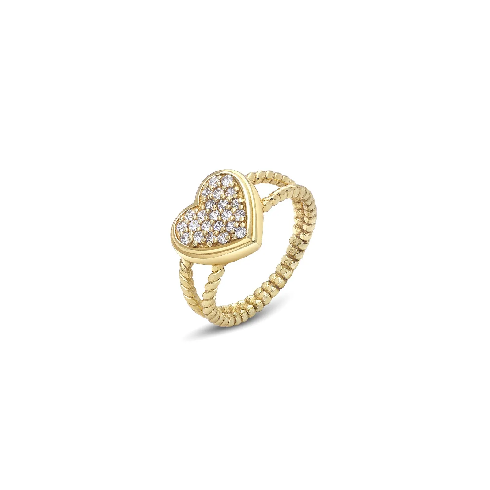 Pure Silver Ring - Heart Swirled in CZ stones