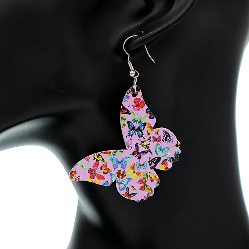 Purple Multicolor Butterfly Wooden Mini Earrings