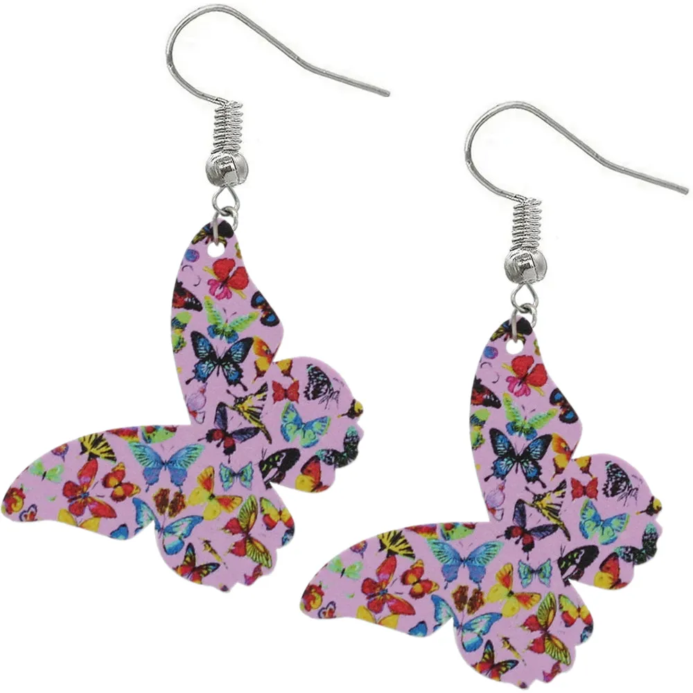 Purple Multicolor Butterfly Wooden Mini Earrings