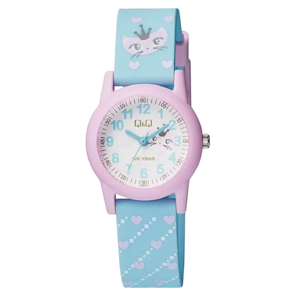 Q&Q Blue Silicone Strap Cream Dial Quartz Watch for Kids - VR99J007Y