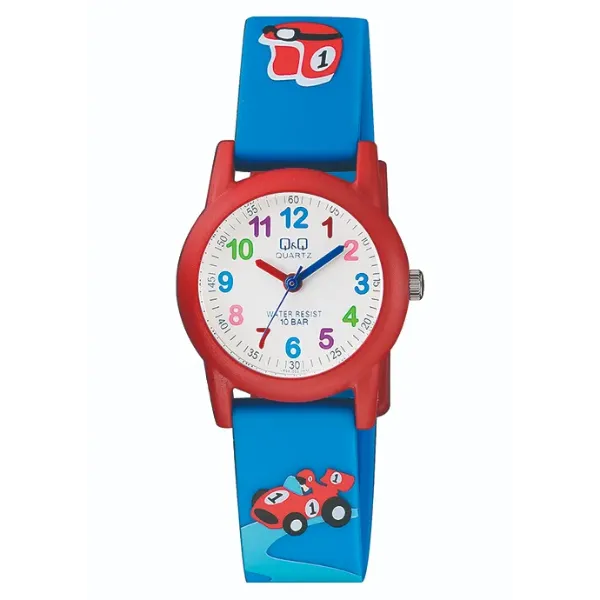 Q&Q Blue Silicone Strap White Dial Quartz Watch for Kids - VR99J004Y