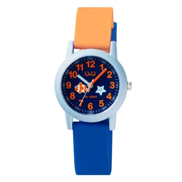 Q&Q Multi-Color Silicone Strap Blue Dial Quartz Watch for Kids - VS49J007Y