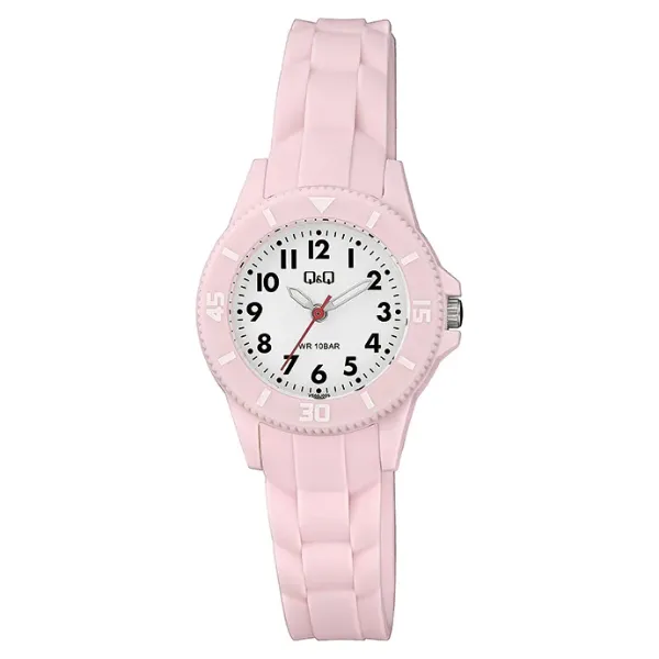 Q&Q Pink Silicone Strap White Dial Quartz Watch for Ladies - VS66J005Y